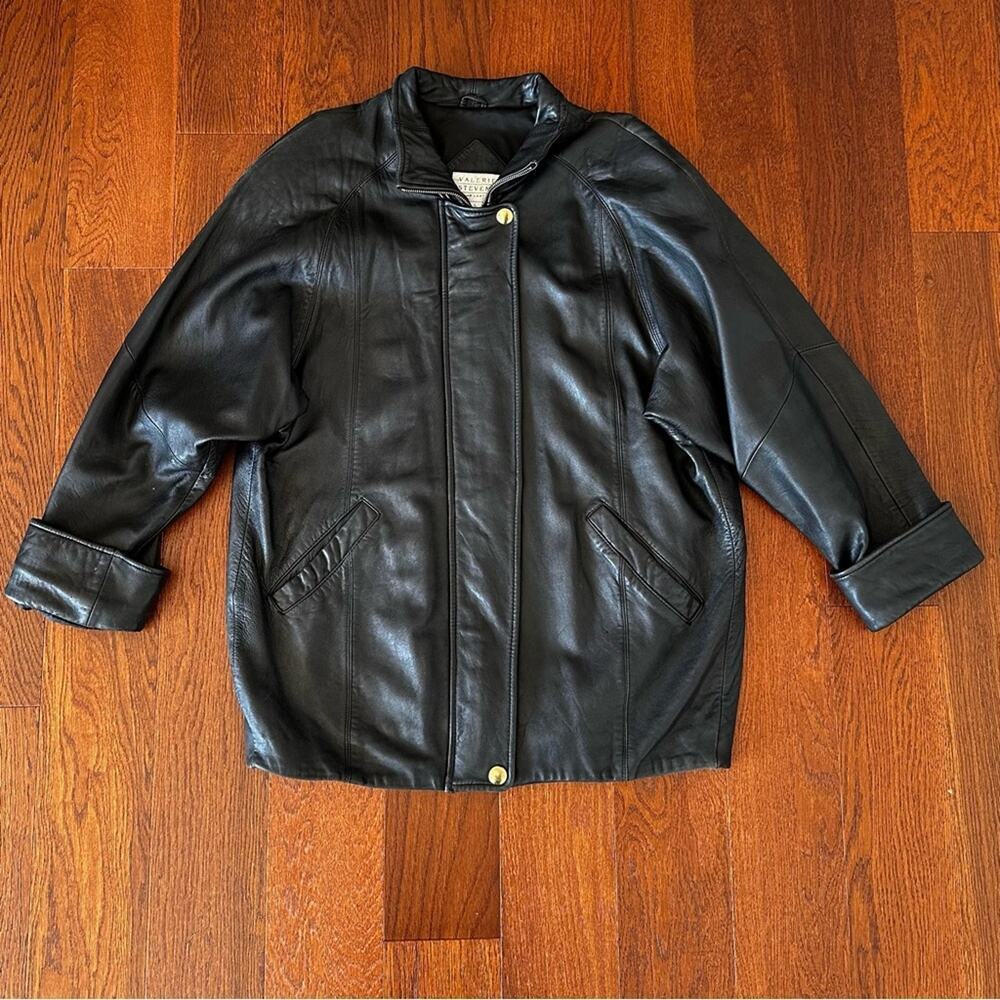 Vintage Valerie Stevens Black Leather Coat Size L Relaxed Fit Soft Leather - Picture 4 of 8